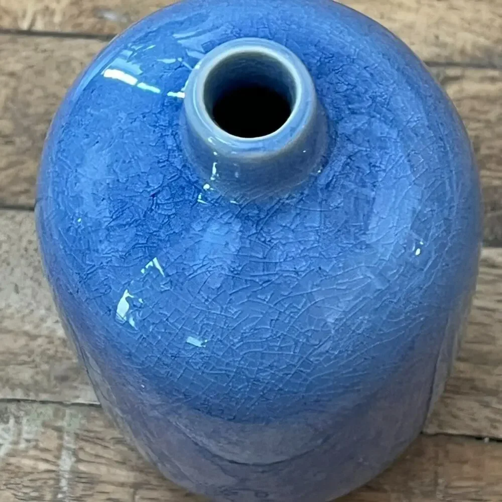 Crate & Barrel Blue Perry Vase Small 6.5” Jug Minimalist Decor